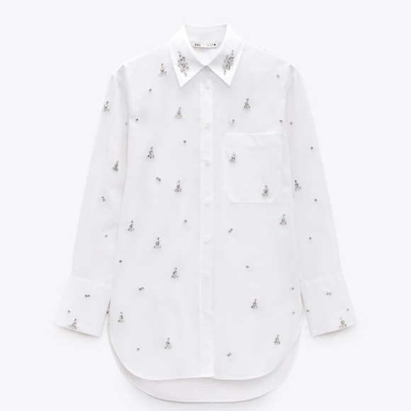 Zara Tops - NWT ZARA OVERSIZED JEWEL SHIRT WHITE XL